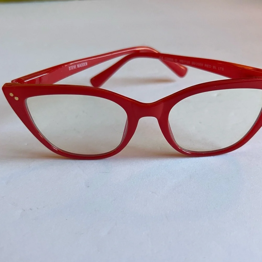 STEVE MADDEN BLUE LIGHT READING GLASSES NO MAGNIFICATION RED NWOT